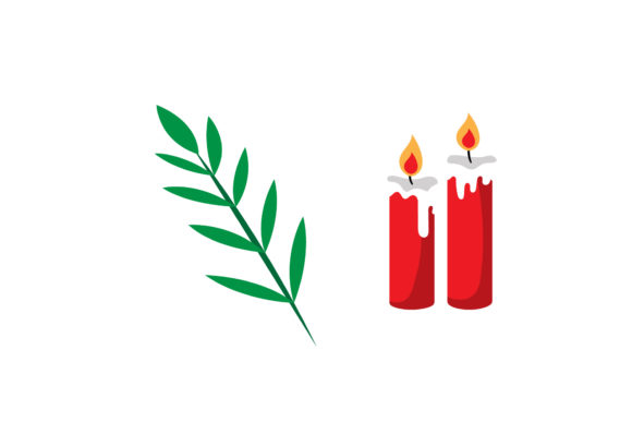 Candle and Leaf Christmas Vector