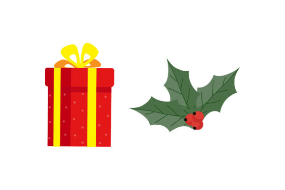 Gift and Mistletoe Christmas Vector Icon