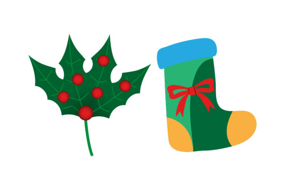 Mistletoe and Stocking Christmas Set Illustrations