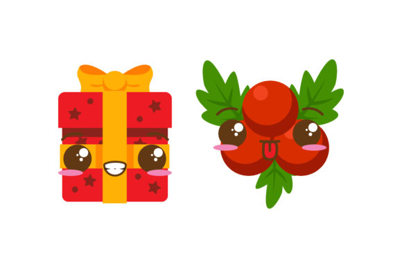 Set Gift and Mistletoe Asset Christmas Illustrations