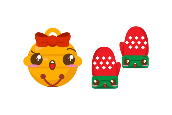 Set Gloves and Bell Asset Christmas Illustrations
