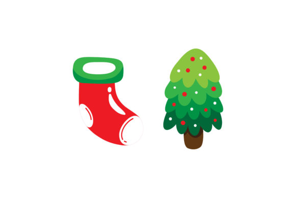 Stocking and Tree Christmas Set Illustrations